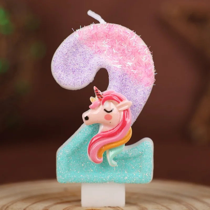 0-9 Number Cartoon Unicorn Digital Candles for Kids Birthday Party Festival Cake Decoration Atmosphere Props Fun Themed Candl