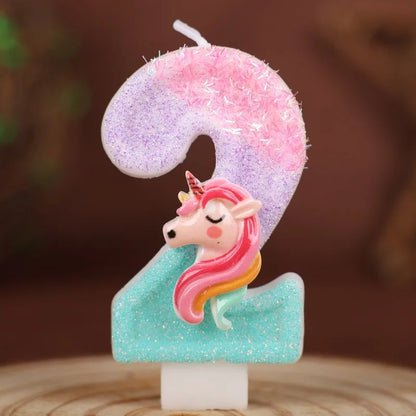 0-9 Number Cartoon Unicorn Digital Candles for Kids Birthday Party Festival Cake Decoration Atmosphere Props Fun Themed Candl