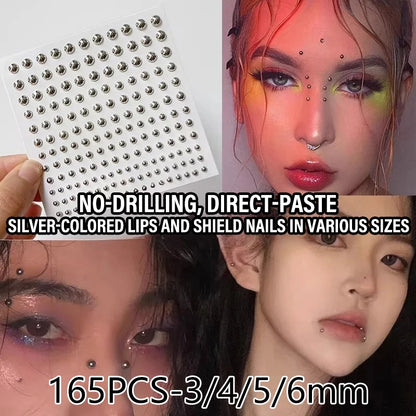Silvery Fake Lip Eyebrow Ear Stickers Non Piercied Earring Studs Teens Hip hop Fake Nose Nails Ring Body Belly Button Jewelry