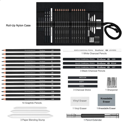 14-58 Pack Drawing Sketching Set,Pro Art Sketch Supplies with 3-Color Sketchbook,Graphite,Charcoal Pencil,Ideal for Shading