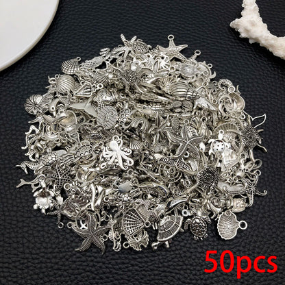 Mystic Ocean Charm Collection (20/50/100pcs) - Nautical DIY Jewelry Supplies in Aged Silver Finish
