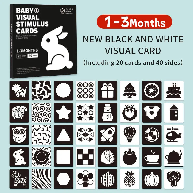 Black and White Cards High Contrast Baby Toys 0-36 Months Newborns Visual Stimulation Brain Development Learning Flash Cards 