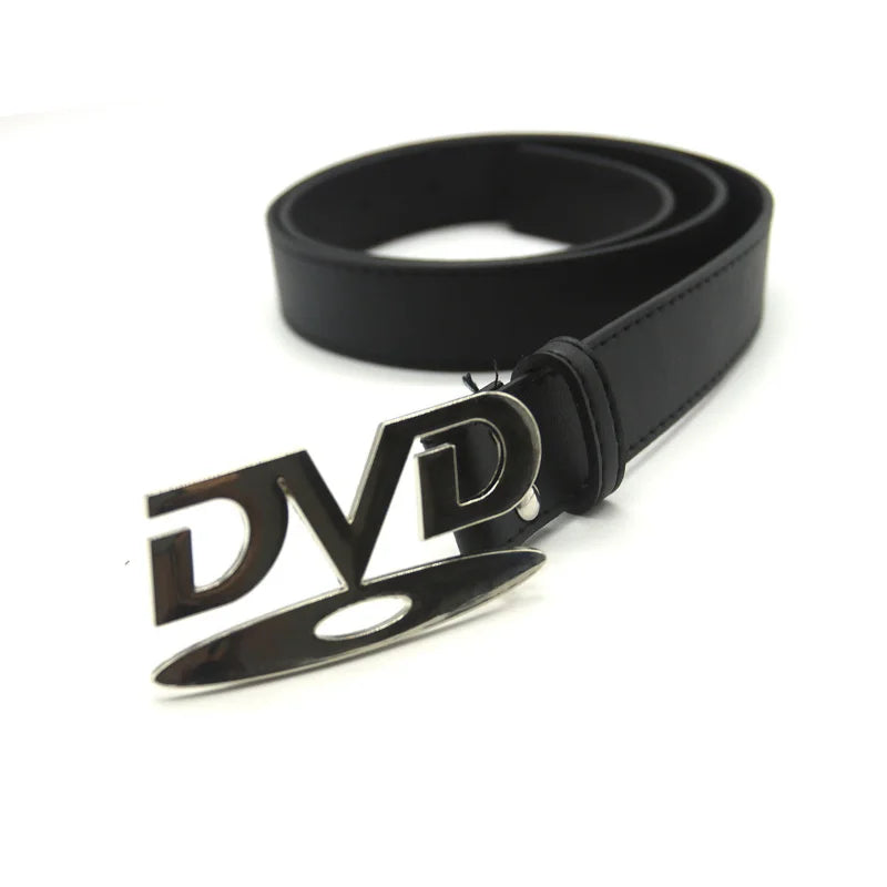 Unisex Nostalgic Design DVD Buckle Belt Men Women Decoration Paired with Jeans Belt Versatile White Black Design Sense Belt