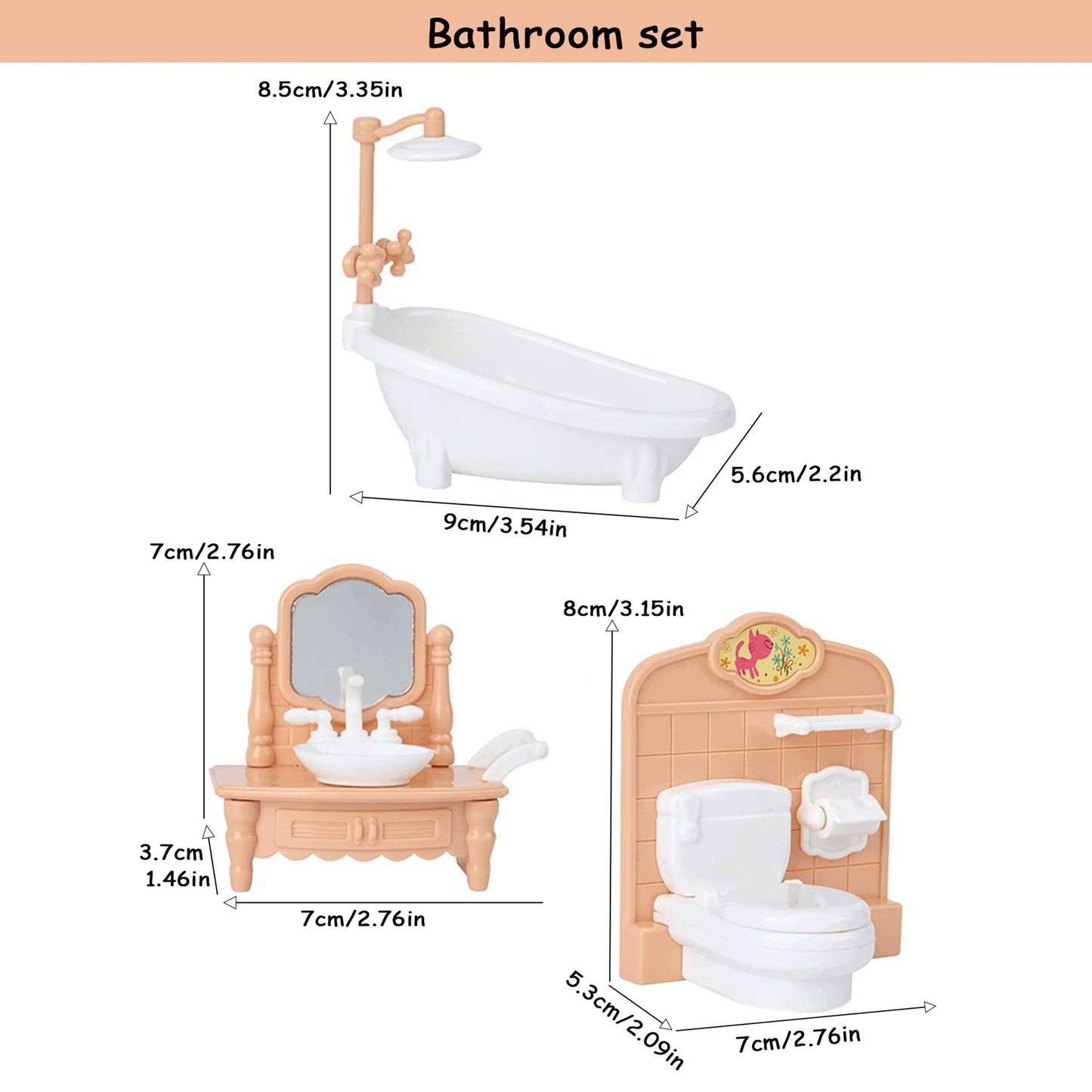 Miniature Dollhouse Furniture Kitchen Living Room Bedroom Bathroom Doll House Furniture Pretend Play Dollhouse Miniatures - B