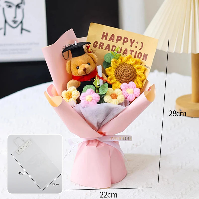 Graduation Bouquet Artificial Crochet Bouquets Hand-woven Flower Bouquet Gifts Teacher's Day Graduation Gift Flowers - S13