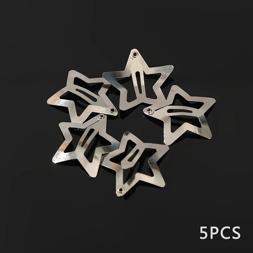 5/15/30/60/100/200pcs Y2K Silver Star Hair Clips for Girls Metal Snap Clip Hairpins Barrettes Hair Grip Jewel Hair Accessorie
