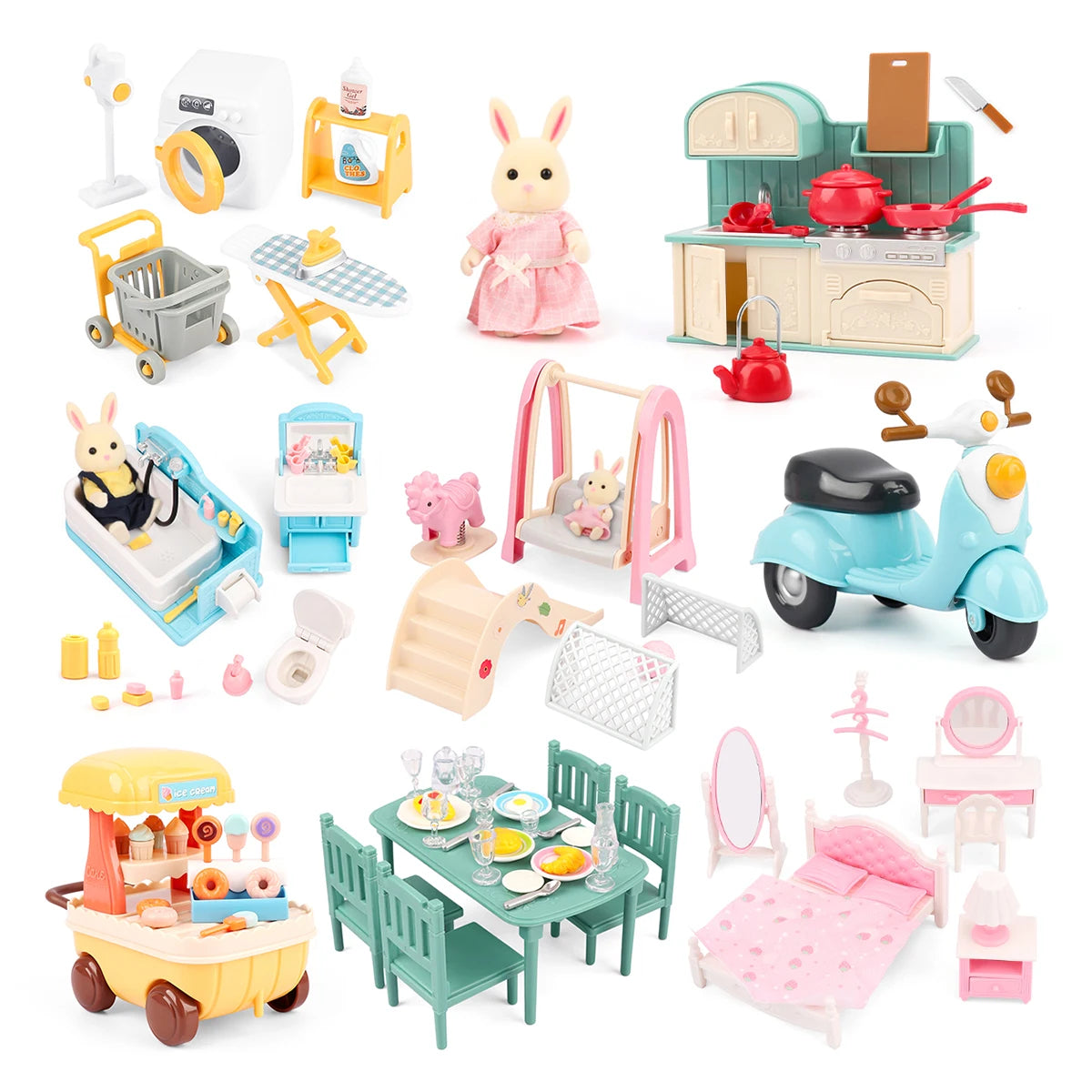 1:12 Miniature Furniture Forest Family Kitchen Toy Dining Table Dollhouse Accessories Bathroom Pretend Play For Girl Gifts To