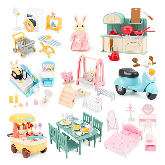 1:12 Miniature Furniture Forest Family Kitchen Toy Dining Table Dollhouse Accessories Bathroom Pretend Play For Girl Gifts To
