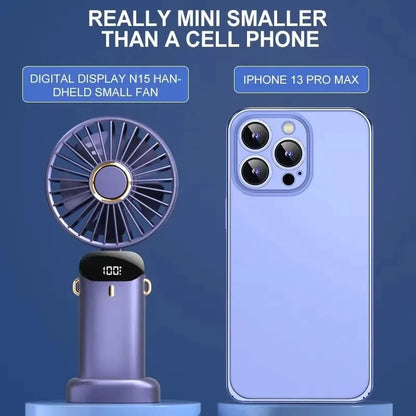 Handheld Mini Fan Foldable Portable Neck Hanging Fans 5 Speed USB Rechargeable Fan with Phone Stand and Display Screen 1800mA
