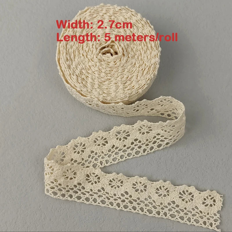 5M Cotton Lace Trim Sewing Crochet Lace Ribbon Beige Trim Lace Ribbon DIY Wedding Party Christmas Gift Decor Sewing Craft Sup