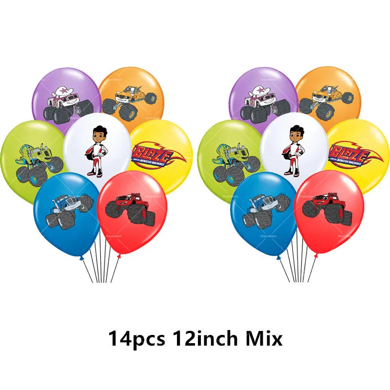 Blaze Monster Balloons Machines Race Car Happy Birthday Banner Party Decoration Cake Topper Disposable Tableware Background B