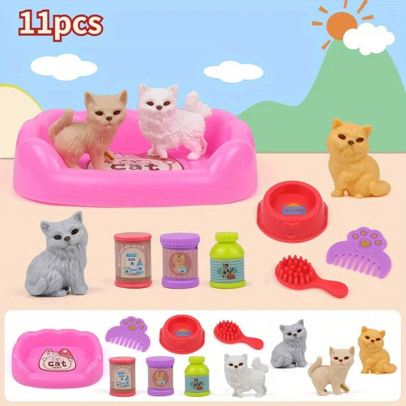Cute Dog Pet Basket Family Toys Dog Doll Set Cage Toys Scene Playing Toys Christmas Decoration Thanksgiving Gifts color rando