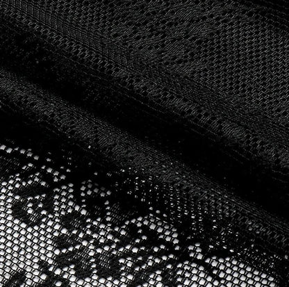 1pc Vintage Floral Embroidery Clear Black Lace Curtain Panel - Privacy & Light Filtering, Machine Washable,