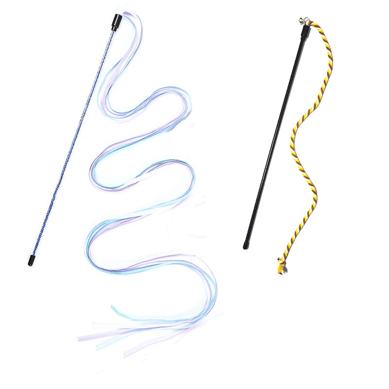 Interactive Cats Toys Long Satin Ribbon Cat Teaser Rod Toy Kitten Playing Teaser Wand Toy Cat Stick Toy - 2pcs C