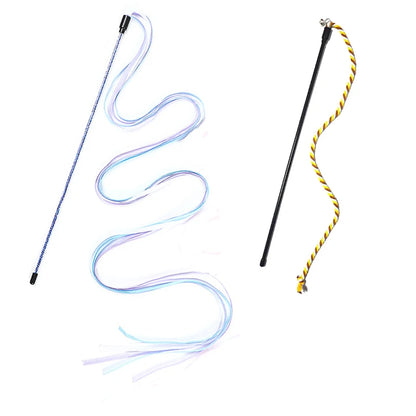 Interactive Cats Toys Long Satin Ribbon Cat Teaser Rod Toy Kitten Playing Teaser Wand Toy Cat Stick Toy - 2pcs C