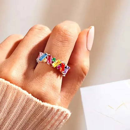 New Irregualr Design Colorful CZ Women Rings Gold Color/Silver Color Geometric CZ Rainbow Rings Luxury Trendy Exquisite Jewel