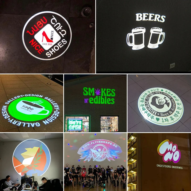 LED Logo Projection Custom Advertising Notice, Restaurant Welcome Image Sign, Caution Rotary Light Gobo Projector for Outdoor