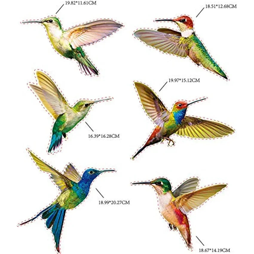 6 Pieces Hummingbird Window Clings Anti-Collision Window Clings Decals to Prevent Bird Non Adhesive Vinyl Cling Stickers - bl