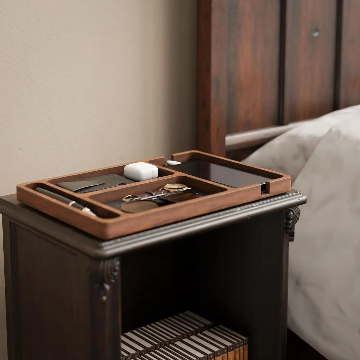 ooden Office Desktop Storage Box Solid Wood Partition Storage Box Mobile Phone Headphone Debris Storage Box Wooden Storage Tr