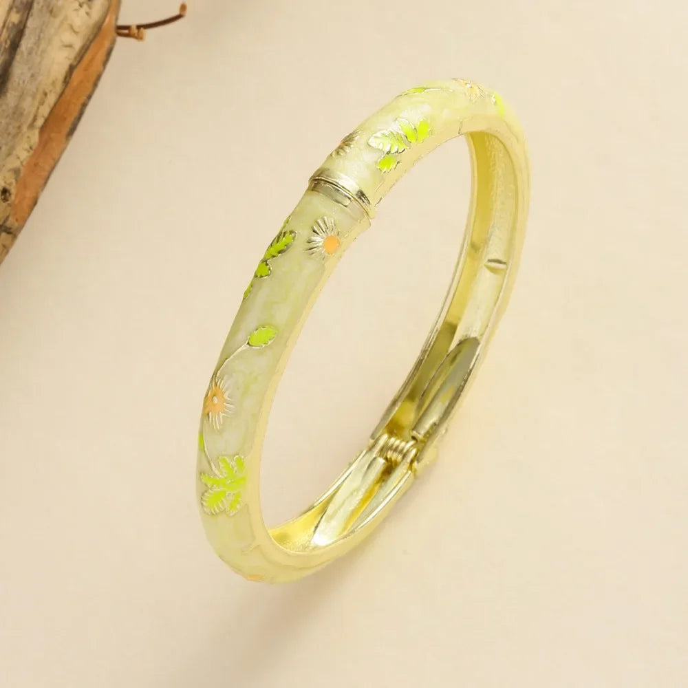 Traditional Vintage Cloisonne Bangle Chinese Classic Hollow Out Flower Bangle Vintage Ethnic Women's Hand Bracelet Jewelry Gi