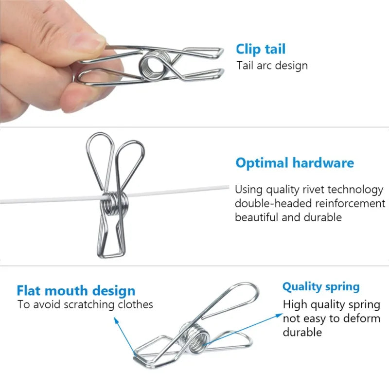 Clothespins Stainless Steel Clips Clothes Pegs Household Washing Hang Laundry Metal Home Storage Tool 10/20/40Pcs Clothes Peg