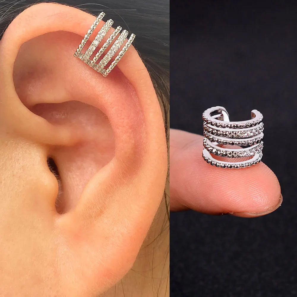1Piece Zircon Charming Clip On Earrings Ear Cuff Without Piercing Women Geometric C Shape Earscreen Earcuffs Wrap Climb Earri