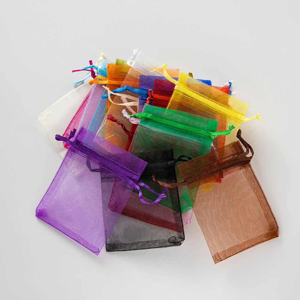 50Pcs Sheer Organza Gift Drawstring With Jewelry Pouches Display Packaging Christmas Candy Wedding Party Festival Gauze Bags