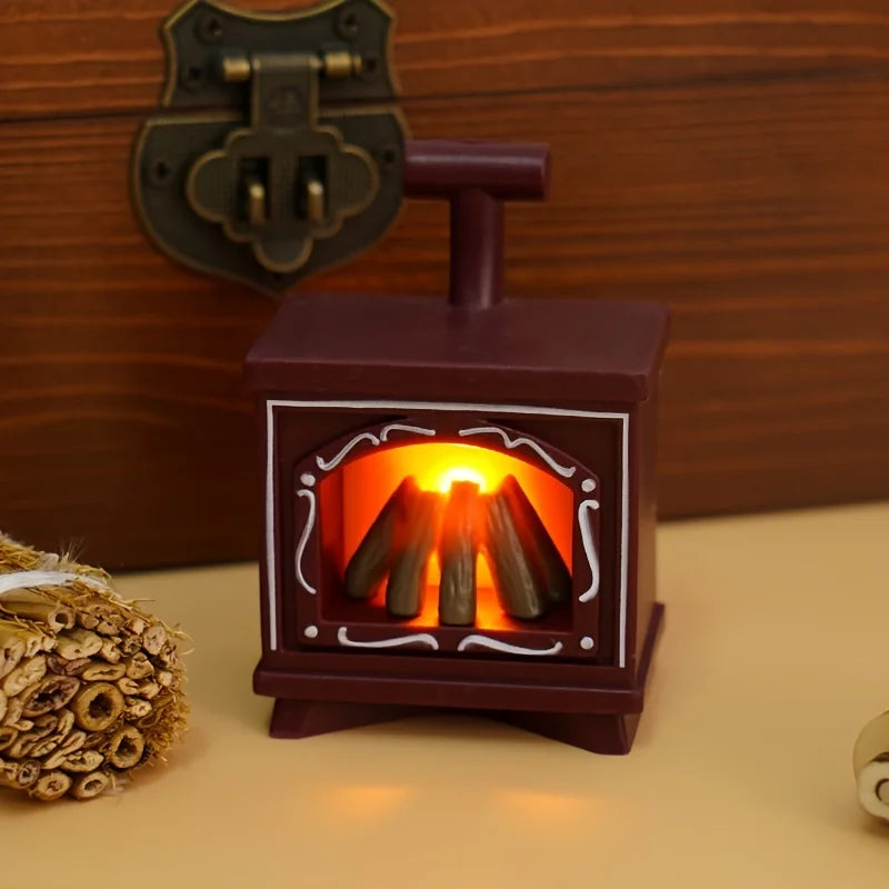 Dollhouse Miniature Fireplace Glowing Stove Model House Furniture Kitchen Living Scene Christmas Decor Toy