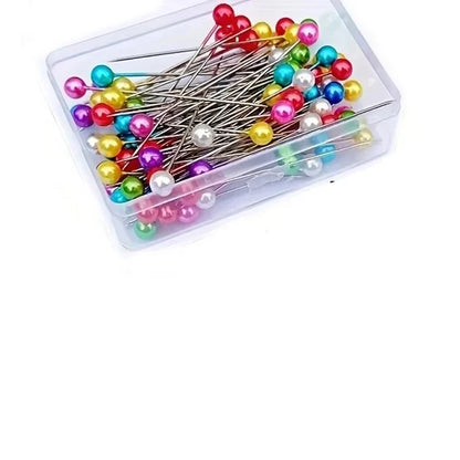 100Pcs Fashion Sewing Needles Colored Glass/Ceramics Head Bead Pin Stitch Knitting Needles Sewing Fixed DIY Safety Pin - A bo