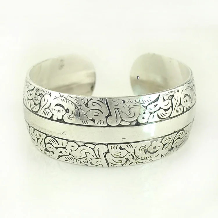 Meetvii New Retro Cuff Bracelets Tibetan Silver Metal Carving Sea Turtle Lotus Elephant Flower Bangles Vintage Gypsy Jewelry 