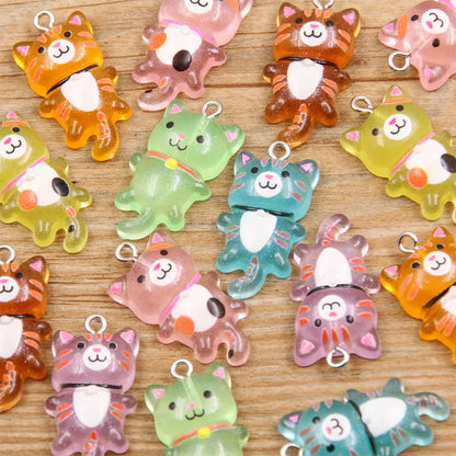 10pcs Mixed Cartoon Cute Cat Design Charms 3D Luminous Resin Animal Pendants For DIY Bracelet Necklace Jewelry Making Accesso