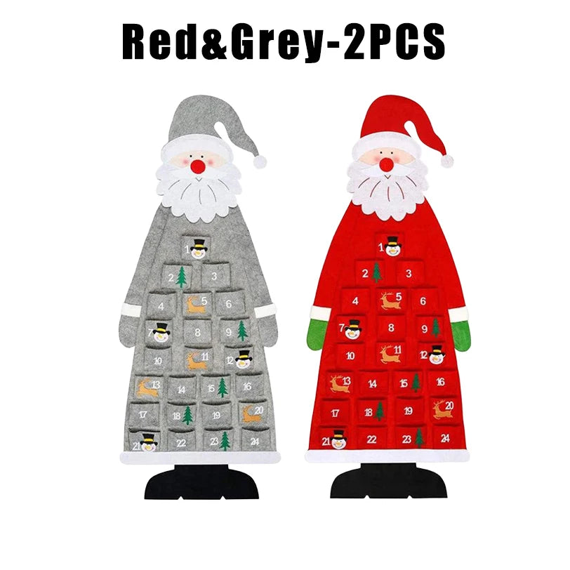 Santa Claus Felt Advent Calendar Countdown to Christmas Wall Hanging for Home Holiday Decor Festive Seasonal Ornament - Grey 