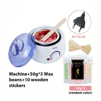 200CC Wax Heater Warmer Hair Removal Machine For Hand Foot Body SPA Epilator Paraffin Wax Pot +Wax Beans + Wood Sticks - Whit