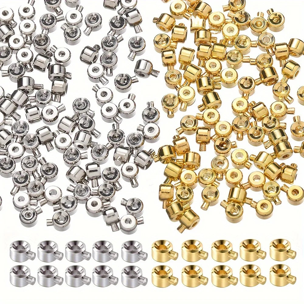 20pcs 3x4mm Coppers Positioning Buckles Clasps W/Bead Caps - DIY Necklace & Bracelet Connectors, Jewelry Closure Accessories