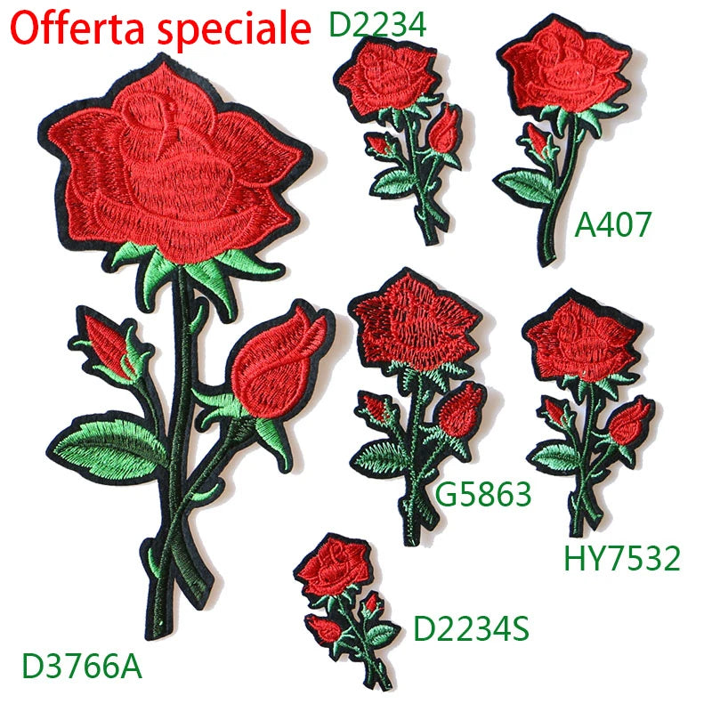 Rose with Leaves in Love Embroidered Iron on Patches for Clothing DIY Stripes Clothes Patchwork Sticker Custom Flowers Badges