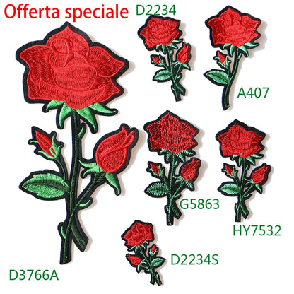 Rose with Leaves in Love Embroidered Iron on Patches for Clothing DIY Stripes Clothes Patchwork Sticker Custom Flowers Badges