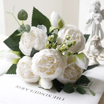 1pcs/30cm Rose Pink Silk Bouquet Peony Artificial Flower 5 Big Head 4 Small Bud Bride Wedding Home Decoration Artifi - 18