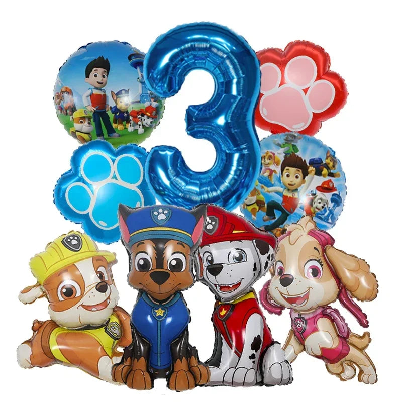 9pcs Cartoon Paw Patrol Foil Balloon Digital Number Supplies Rescue Dog Party Decoration Baby Gift Chase Skye - Number 3