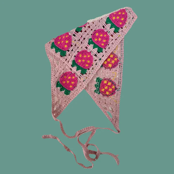 Elegant Knitted Triangle Scarf Headband for Women Fashion Girl Strawberry Versatile Pattern Hair Band Hair Accessory - 07