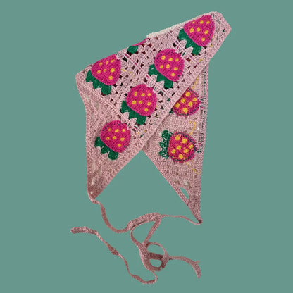 Elegant Knitted Triangle Scarf Headband for Women Fashion Girl Strawberry Versatile Pattern Hair Band Hair Accessory - 07