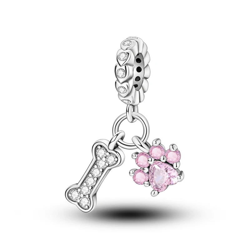 Original 925 Sterling Silver Charms Love Pets Dog Cat Paw Print Pendant Beads Fit Brand Bracelets Necklaces Women DIY Jewelry