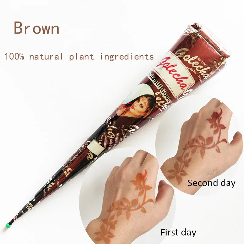 GOLECHA Black Brown Red White Henna Cones Indian Henna Tattoo Paste For Temporary Tattoo Body Art Sticker Mehndi Body Paint -