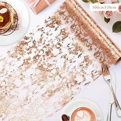Sparkle Metallic Gold Thin Table Runners Gold/Silver Sequin Glitter Metallic Foil Thin Mesh Roll Wedding Valentine's Day Deco