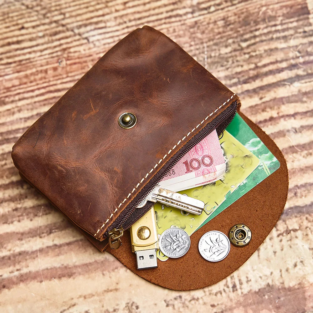 NUPUGOO Genuine Leather Retro Coin Purse Men's Double Wallet Small Card Bag Men And Women Universal Coin Key Bag