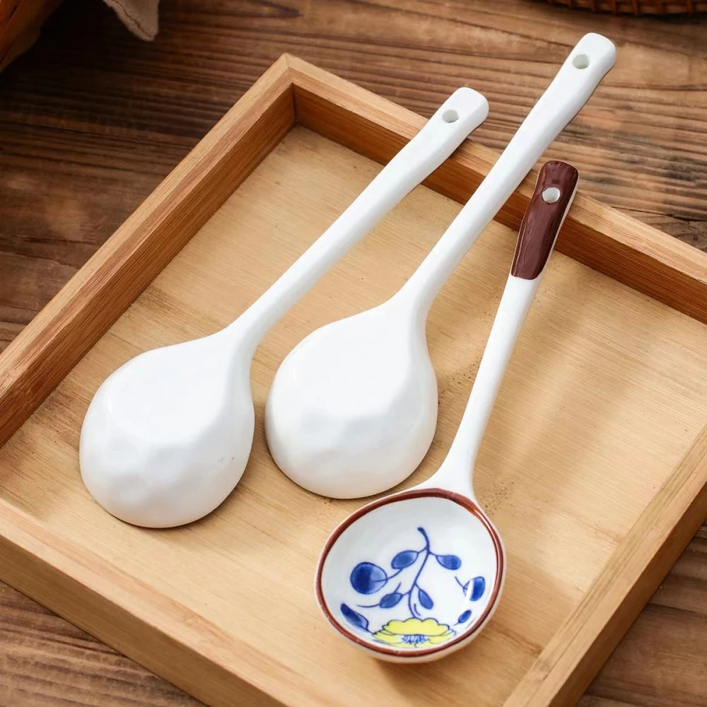 Gift Set Household Ceramic Spoon Hand-painted High-value Long-handled Spoon Creative Dessert Spoon Eco-friendly Underglaze Pa