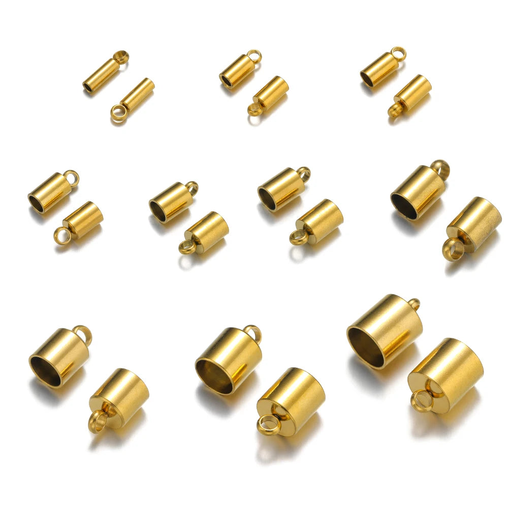 20pcs Stainless Steel Crimp End Caps Leather Cords End Tip Beads Caps PVD Plated Gold Clasps DIY Jewelry Making Finding Suppl