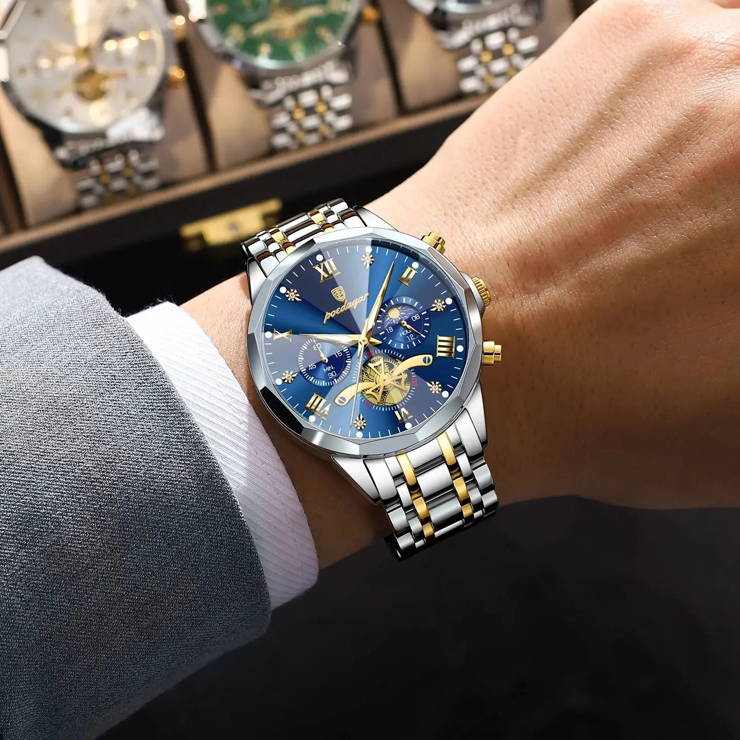 POEDAGAR Luxury Men Watch Top Original Waterproof Luminous Chronograph Man Wristwatch Stainless Steel Quartz Men's Watches Re