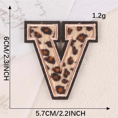 A~Z English Alphabet Letters Badge Patches,Leopard Print Applique Embroidery Iron on Stickers for Clothing,DIY Name Garment -