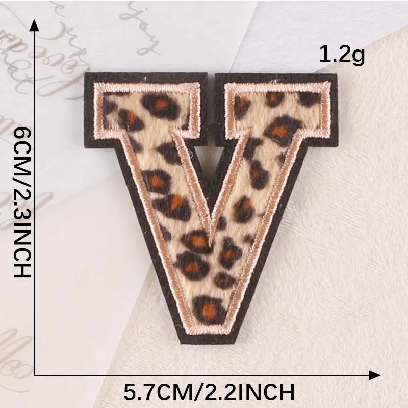 A~Z English Alphabet Letters Badge Patches,Leopard Print Applique Embroidery Iron on Stickers for Clothing,DIY Name Garment