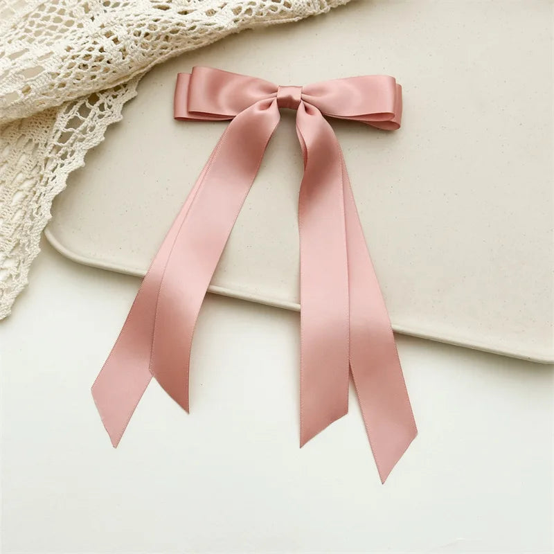 Women Elegant Bow Ribbon Hair Clip Fashion Solid Satin Spring Clip Simple Bowknot Hairpins Barrettes Hair Accessories for Gir